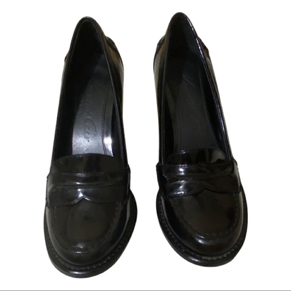 Kenneth Cole “Make Me Smile” Chunky Dark Academia Black Patent Leather Loafers - Picture 2 of 10
